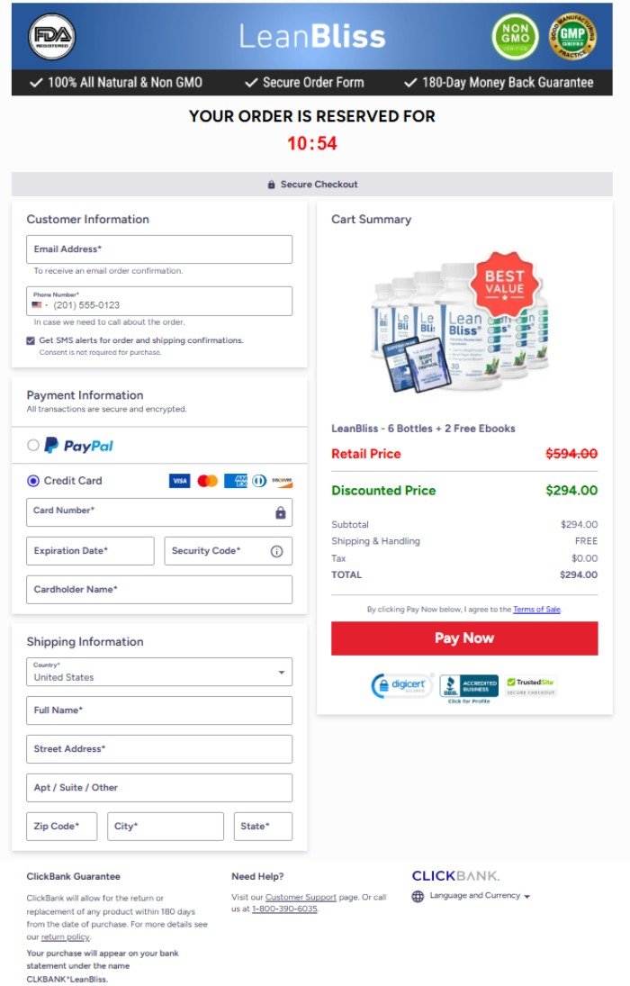 LeanBliss payment confirmation